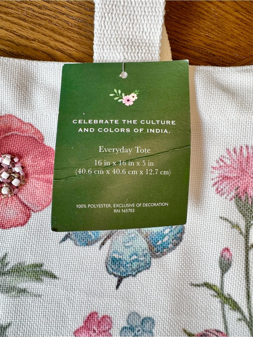 Made in INDIA 🌺 Canvas Tote Bag Floral Beaded Book Bag Shopping Bag NWT - Picture 6 of 11